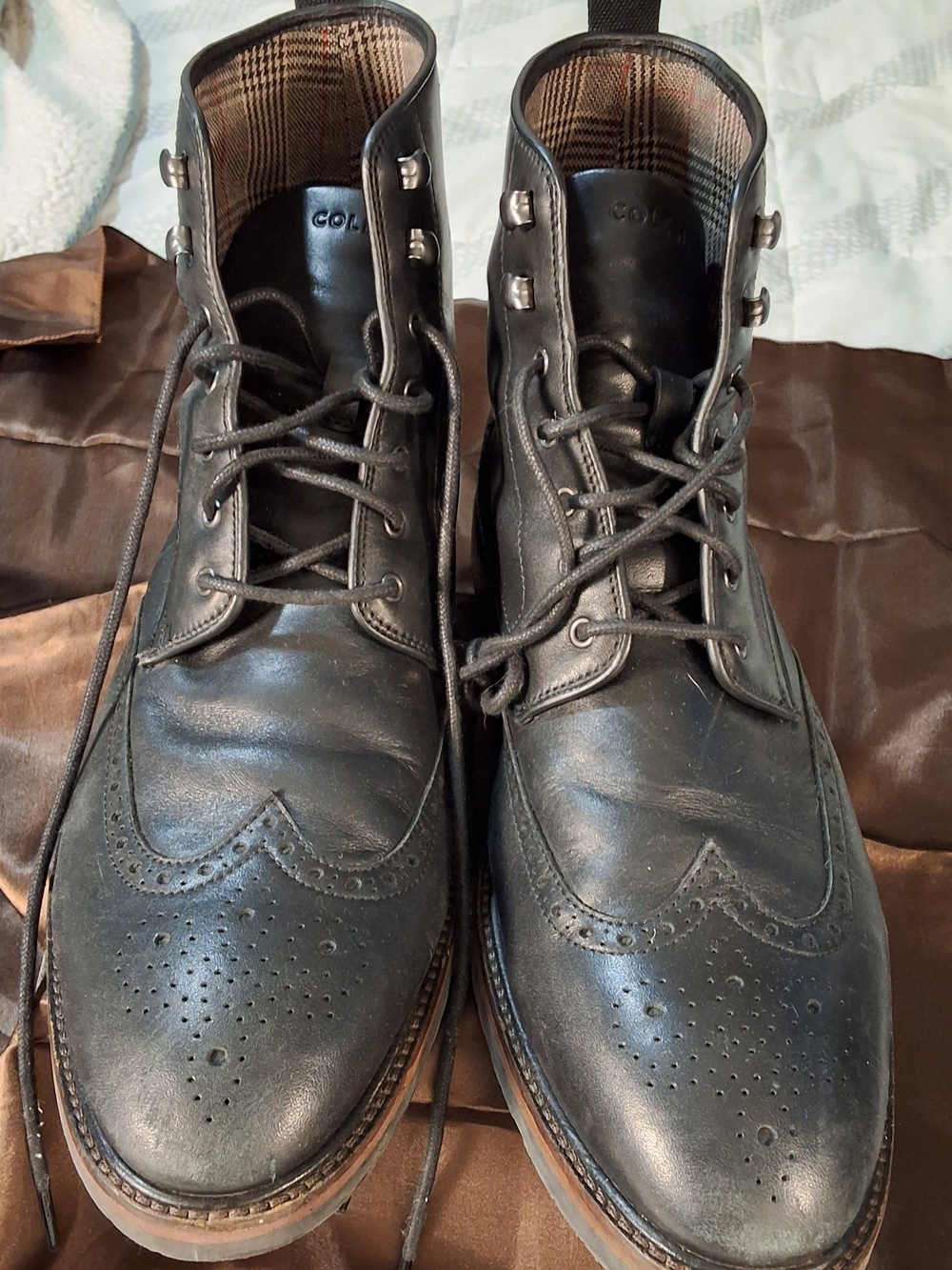 Cole Haan Black Leather Wingtip Lace-Up Boots Men's 10M